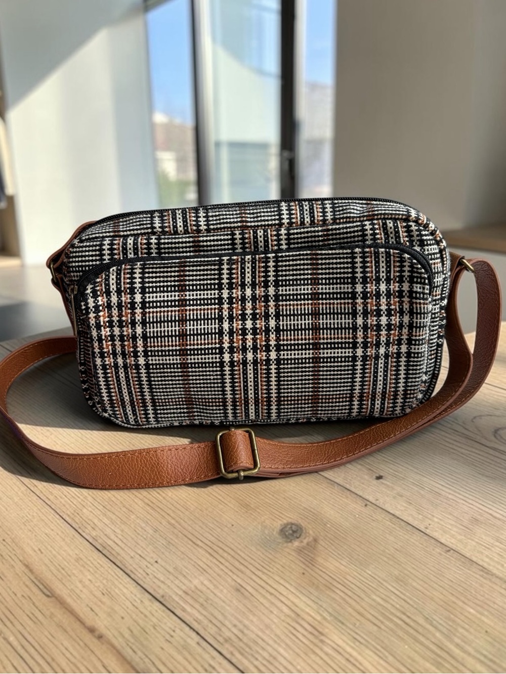thirty-one Plaid Crossbody with Brown Strap